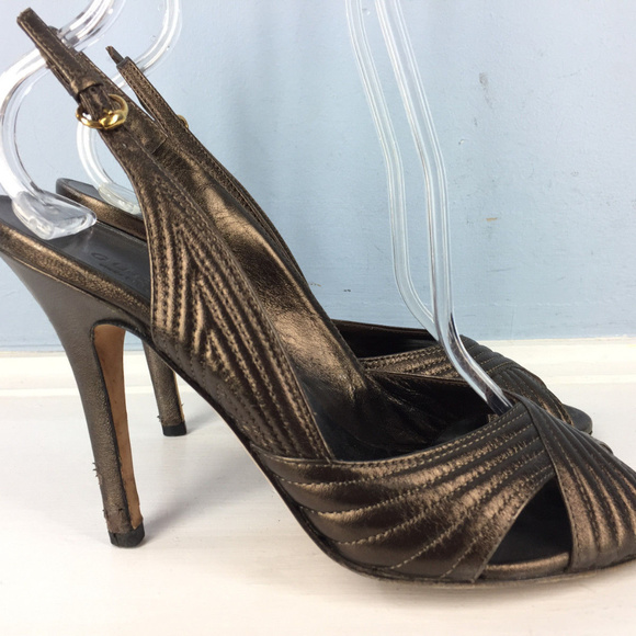 GUCCI Brown Bronze slingback heels 8 Formal - Picture 3 of 6